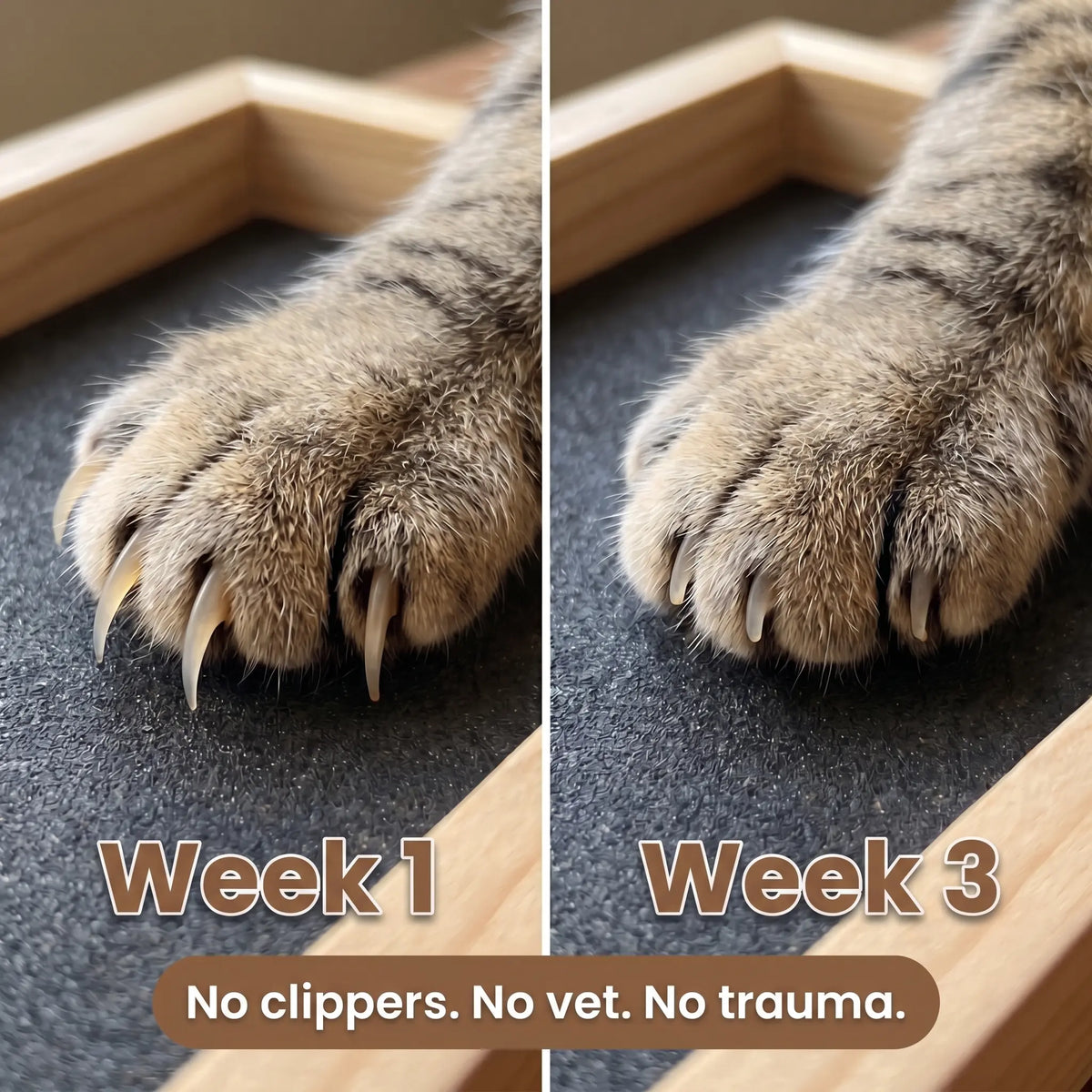 A cat using the Pawdicure box to file its own claws