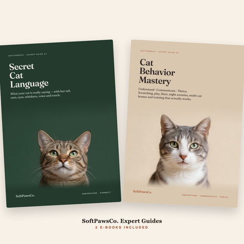 SoftPawsCo Expert Guides: Secret Cat Language and Cat Behavior Mastery e-book covers